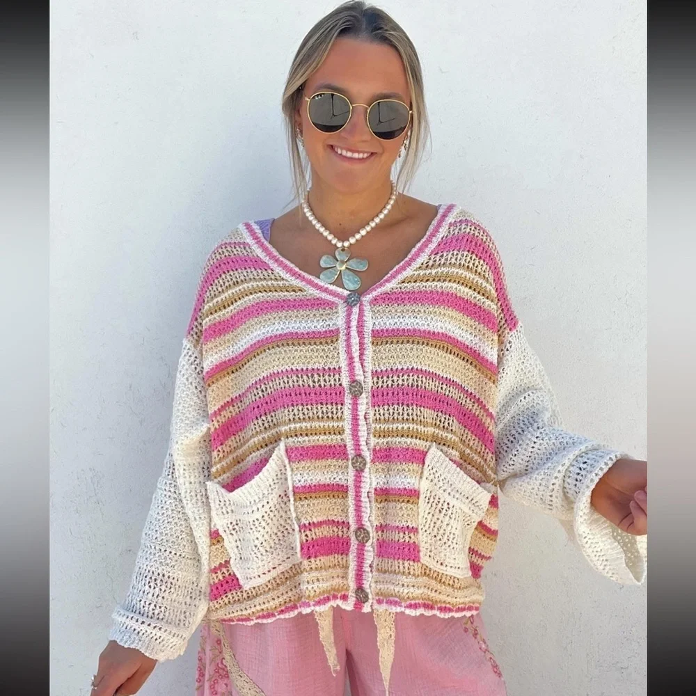 POL Multicolor Striped Women's Cardigan - Picture 1 of 6